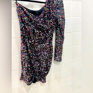 One shoulder multicolor winter mini dress